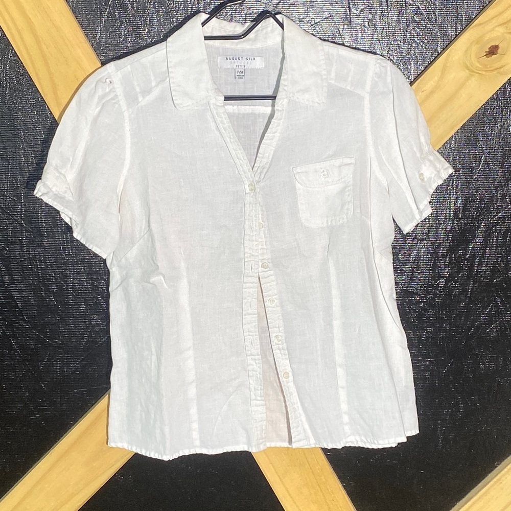 P/M August Silk OPTIONS button up tee womens